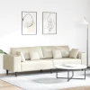 vidaXL Žametni kavč z blazino krema 208 cm Žamet