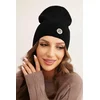 Kesi Womens ribbed cap with decorative button made of wool and modal black