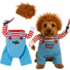 Korbi Kostum za psa – lutka Chucky, strašen in zabaven kostum za Halloween – velikost L