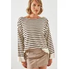 Bianco Lucci Womens Striped Shoulder Buttoned Sweater