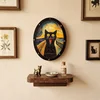 WallXpert drveni zidni ukras ALQ136-M, crna mačka u stilu slike „Krik“, 33 x 43 cm