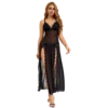 Black Sexy Mesh Lace Long Split Nightgown XL