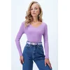 Trend Alacati Stili Ženska bluza dugih rukava Alc-X13290, V-izrez, Ljubičasta