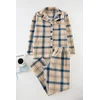 Trendyol Navy Blue Embroidered Plaid Polar Fleece Knitted Pajamas Set