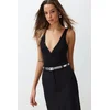 Trendyol Black Fitted V Neck Ribbed Flexible Snaps Knitted Body