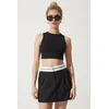 Happiness Istanbul Womens Black Contrast Line Knitted Shorts Skirt