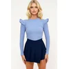 Trend Alaçati Stili Womens Blue Frill Shoulders Half Turtleneck Sweater