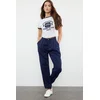 Trendyol Navy Blue Stitching Detailed High Waist Balloon Jeans with Elastic Waist