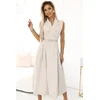 596-1 Elegant midi shirt dress with gold buttons and belt - beige