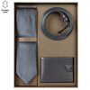 Princ Leather Muški poklon set, Kravata novčanik i kaiš, Sivi