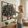 WallXpert metalni zidni ukras 5121, drvo sa pticama u 3 uramljena panela, 175 x 117 cm, crni