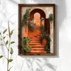 WallXpert uramljena MDF slika NAL183-70, terakota stepenice pod lukom obrasle zelenilom, 50 x 70 cm