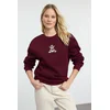 Trendyol Claret Red Relaxed/Comfortable Pattern Embroidered Thick Knitted Sweatshirt
