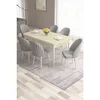 Hanah Home trpezarijski set Roz, sto na razvlačenje i 6 stolica, krem ploča, bele noge, siva tkanina Babyface