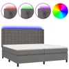 Vidaxl Box spring postelja z vzmetnico LED siva 200x200cm umetno usnje