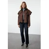 Trendyol Brown Shoulder and Collar Detailed Oversize Slim Jacket Coat