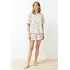 Trendyol Yellow-Multicolor 100% Cotton Gingham Knitted Pajamas Set