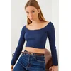 Bianco Lucci Womens Square Neck Long Sleeve Basic Crop Blouse 2405