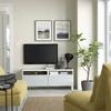 BESTA TV stalaža s fiokama, bela/Selsviken/Stubbarp svetlosiva-plava, 120x42x48 cm