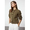 Trendyol Khaki Soft Textured Jewel Buttoned Knitwear Cardigan