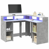 Radni stol s LED svjetlima sivi 130x130x91 cm konstruirano drvo