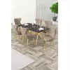 HANAH HOME Rasklopivi trpezarijski sto i stolice (7 delova) Esla Black Marble Gold Cappuccino