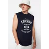 Trendyol Navy Blue Relaxed/Casual Fit City Printed 100% Cotton Sleeveless T-Shirt/Athlete