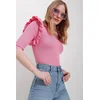 Trend Alacati Stili Ženska bluza 3/4 rukava ALC-X11557, V-izrez, Roze