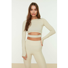 Trendyol Stone Crop Window/Cut Out and Thumb Hole Detailed Knitted Sports Top/Blouse