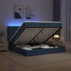 Vidaxl Otomanska postelja z vzmetnico in LED Modra 200 x 200 cm Blago