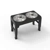 KJB Nastavljiv hranilni podstavek za psa z 2 inox posodama, črn