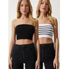 Happiness Istanbul Womens Black and White Strapless Knitted 2-Pack Bustier