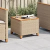 Greatstore Vrtna miza bež 45x45x37 cm poli ratan in akacijev les