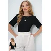 Trend Alacati Stili Ženska bluza kratkih rukava Alc-X13579, Brod izrez, Crna
