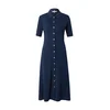 TOMMY HILFIGER Dolga srajca GOLD BUTTON F&F MIDI DRESS temno modra