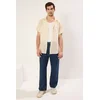 Trendyol Beige Limited Edition Regular Fit Striped Textured Summer Shirt