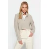 Trendyol Stone Super Crop Zippered Knitwear Sweater
