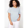 Trendyol Curve Blue Regular Fit Basic Crew Neck 100% Cotton Knitted Plus Size T-Shirt