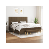 Den Box spring postelja z vzmetnico temno rjav 200x200 cm blago