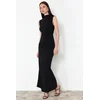 Trendyol Black Draped Fitted High neck Sleeveless Stretchy Knitted Maxi Pencil Dress