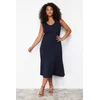 Trendyol Curve Navy Blue Corded A-line Midi Knitted Dress