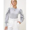 Trend Alaçati Stili Womens Gray Crew Neck Drop Neck Princess Sleeve Knitwear Blouse