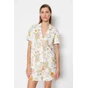 Trendyol Multi Color 100% Cotton Floral Pattern Shirt-Shorts Knitted Pajamas Set