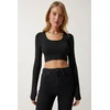 Happiness Istanbul Womens Black U Neck Ribbed Crop Knitwear Blouse