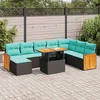 11-dijelni set vrtnih sofa poliratan i bagrem s jastucima crni