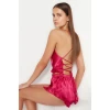 Trendyol Fuchsia Ruffle and Back Rope Strap Satin Woven Pajama Set