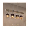 Brilagi - Viseči lestenec na kablu WOOD GLASS 4xE27/60W/230V borovica/siva/dimna rjava