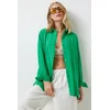 Happiness Istanbul Womens Green Oversize Long Linen Ayrobin Shirt