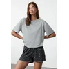 Trendyol Gray Melange Cotton Galaxy Patterned Knitted Pajama Set