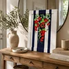 WallXpert ručno slikana uljana slika na platnu YBC11861, crveni cvetovi na teget-belim prugama, 26 x 36 cm